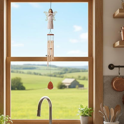 Angel Memorial Wind Chime, Sympathy Gifts for Loss of Loved One with Engraved Wood Plaque & Angel, Bereavement Condolence Remembrance Gifts for Loss of Mom Dad Friend or Family
