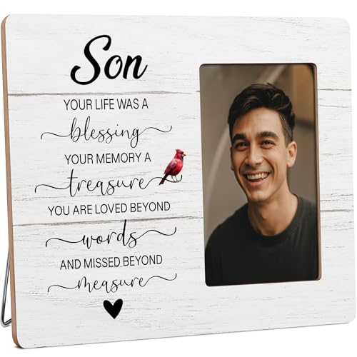 Memorial Picture Frame Gifts for Loss of Son, In Loving Memory Frame, Sympathy Gifts for Loss of Son Wooden Picture Frames, 4x6 inch Photo