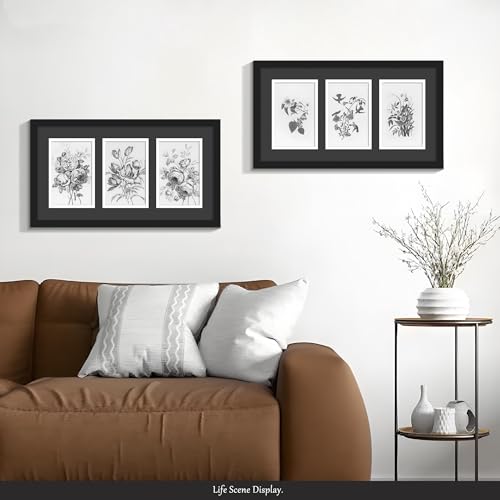 DUENPY 8x15 Collage Frame For 3 4x6 Photos Black Mat - color: Black, size: 8x15（4x6 opening）