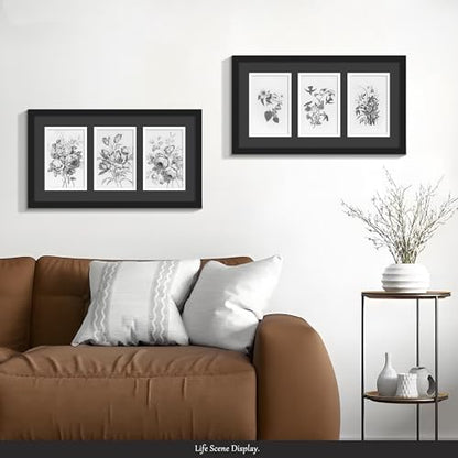 DUENPY 8x15 Collage Frame For 3 4x6 Photos Black Mat - color: Black, size: 8x15（4x6 opening）