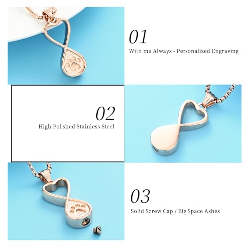 Oinsi Infinity Love Pet Cremation Jewelry for Ashes of Dog/Cat Funeral Keepsake Urn Necklace Pendant Memorial Jewellery - color: A-New Rose Gold