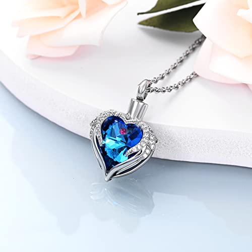 shajwo Angel Wing Heart Urn Necklace for Ashes - color: Silver-Blue