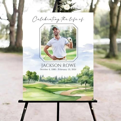 Golf Course Funeral Welcome Sign, Celebration of Life Welcome Sign, in Loving Memory Sign, Celebration of Life Funeral Sign, Celebration of Life Sign, Memorial Sign with Photo #vd12 - color: Version #15