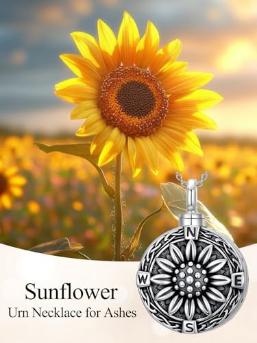 TOUPOP Tree of Life Urn Necklace for Ashes 925 Sterling Silver Cremation Jewelry Memorial Gifts Keepsake Jewelry with Funnel Filler for Women - style: 4-Sunflower