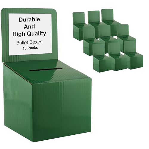 Raffle Ticket Donation Collection Ballot Box Reusable Sturdy thick Cardboard with Slot comment Suggestion Box With Removable Header 6H x 6W x 6D, Display area 6H x 6W(Green 10 pack) - color: Green