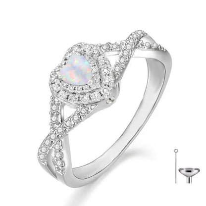 Opal Urn Ring for Ashes 925 Sterling Silver Heart Cut Opal Moissanite Cremation Ring for Women Keepsake Jewelry for Ashes Memorial Ash Holder