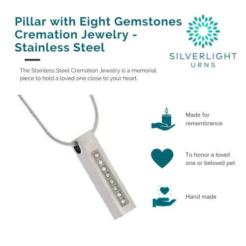 Pillar with Eight Gemstones Cremation Jewelry, Stainless Steel, Urn for Ashes - color: Eight Gemstones