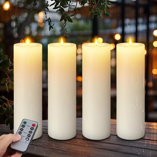 14"×4" Large Outdoor Flameless LED Candles, IP45 Waterproof, White 4 Pack | Battery Operated with Remote Control, 2/4/6/8H Timer, 3D Flickering Flame, 550H Runtime, for Patio, Porch, lantern, Wedding - color: White, size: 14 X 4in-4Pack
