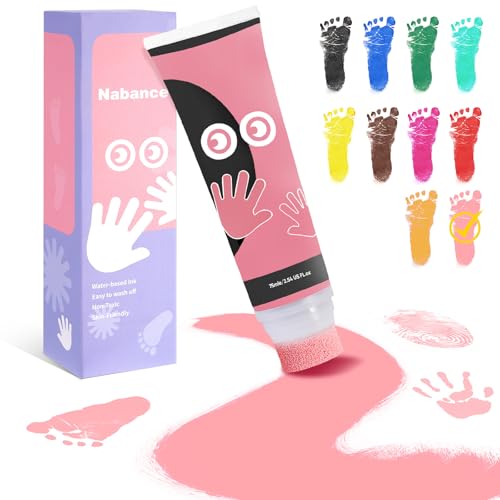 Nabance 2.54 fl oz Bright Pink Baby Hand and Footprint Friendly Ink Paint, Dog Cat Paw Print Safe Ink, Non-Toxic Acid-Free, Safe Gentle for Home School Christmas New Year DIY Keepsake Stamp - color: Bright Pink