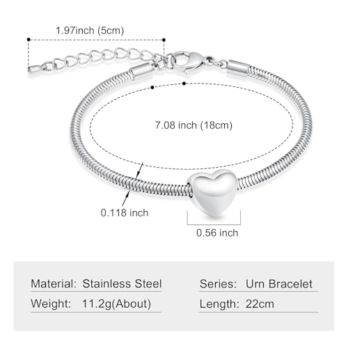 Imrsanl Heart Urn Bracelet for Ashes Cremation Jewelry for Women - color: Silver