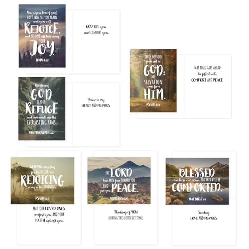 Canopy Street Beautiful Scenery Sympathy Cards / 24 Comforting Bible Verse Cards With Envelopes / 6 Serene Religious Condolence Card Designs / 4 5/8" x 6 1/4" Christian Nature Note Card Pack - color: Religious Scenery