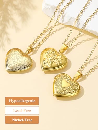 Custom4U Personalized Heart Locket Necklace with Pictures,Sunflower/Angel Wings/Heart Shaped Lockets Custom Photo,Gold/Rose Gold/White Lockets That Holds Picture,Customized Memorial Jewelry for Women - color: B-Heart-Gold(Locket Only)