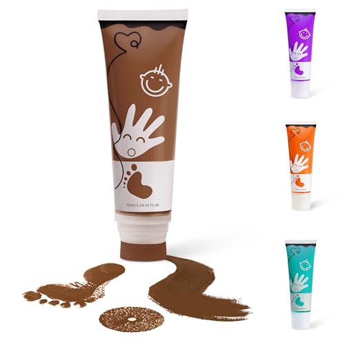 Baby Hand and Footprint Paint with Sponge Head, 2.54 fl oz, Non-Toxic & Acid-Free, Washable Baby Safe Paint for Newborn Keepsakes, Dog Nose & Paw Prints, Ideal New Mom Gift - Brown - color: Brown