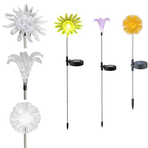 Outdoor Solar Powered LED Garden Lights Landscape Lighting Waterproof Multicolor Color Changing Stake Light for Patio Yard Pathway Flowerbed Lawn Christmas Decoration Figurine Dandelion Lily Sunflower - style: Dandelion Lily Sunflower