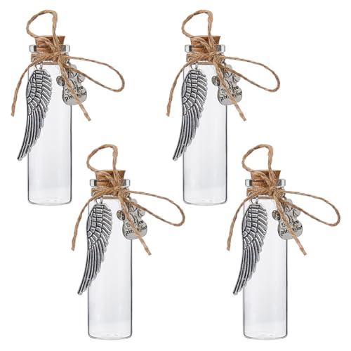 SUPERFINDINGS 4Pcs Pet Hair Memorial Bottle Hair Locket Keepsake Pet Fur Keepsake Fur Memorial Mini Glass Vial with Paw Print Wing Charms for Cat GOG Ashes Urn Loss Sympathy Gift