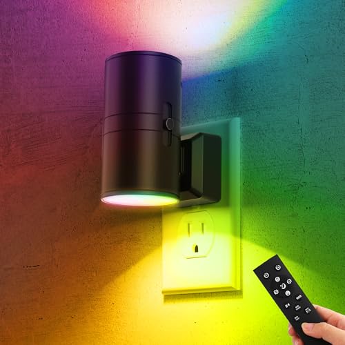 Night Lights Plug into Wall, 1 Pack 11-Color Changing Night Light | 1 Remote Control, 3000K+6000K+RGB LED Nightlight for Kids with Light Sensor, 0-100 LM Adjustable for Bedroom, Stairway - color: Black remote control-RGB, size: 1 Pack