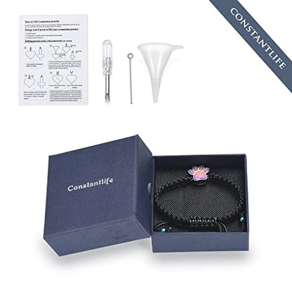 constantlife Cremation Bracelet for Pets Ashes - Dog Paw Pendant Bangle Stainless Steel Memorial Urn Jewelry - color: Black Rope-Colorful