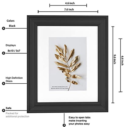 8x10 Picture Frames Black, Display Picture 5x7 with Mat, Wooden Photo Frame for Table Top and Wall Mounting, 2 Pack - color: Black, size: 8x10-2P