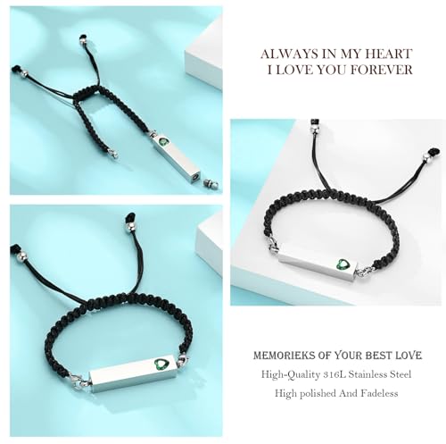 zeqingjw Vertical Bar Urn Bracelet for Ashes for Women Men Stainless Steel Cremation Jewelry Braided Rope Adjustable Keepsake Bracelets of Loved Ones Ash Holder Memorial Gift - color: Silver-Green