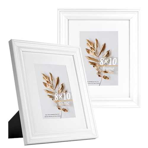 8x10 Picture Frames White, Display Picture 5x7 with Mat, Wooden Photo Frame for Table Top and Wall Mounting, 2 Pack - color: White, size: 8x10-2P