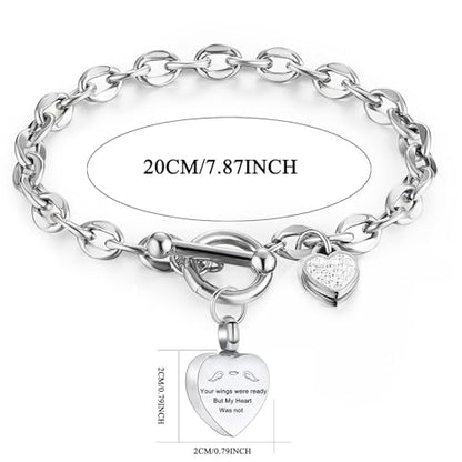Heart Urn Bracelet for Ashes Women Men Memorial Pendant Locket Cremation Bracelet Ashes Holder Adjustable Keepsake Bangle Ash Jewelry