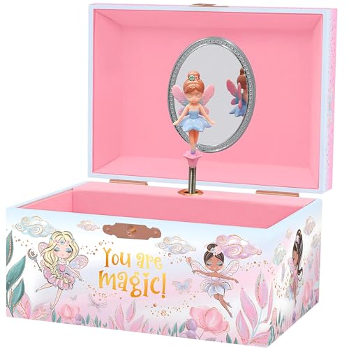 Giggle & Honey Musical Fairy Jewelry Box for Girls - Kids Music Box with Spinning Fairy and Mirror, Princess Birthday Gifts for Little Girls, Childrens Jewelry Boxes for Ages 3-10 - 6 x 4.7 x 3.5 in | Music Boxes for Little Girls, Toddler Jewelry Box for