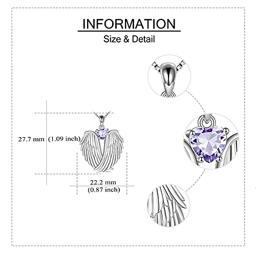 YFN Angel Wings Necklace 925 Sterling Silver Guardian Angel Wings Pendant Necklace Birthstone Necklace for Women Girls Christmas Jewelry Gifts - color: June
