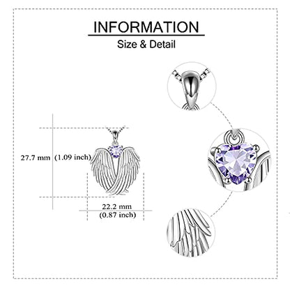 YFN Angel Wings Necklace 925 Sterling Silver Guardian Angel Wings Pendant Necklace Birthstone Necklace for Women Girls Christmas Jewelry Gifts - color: June