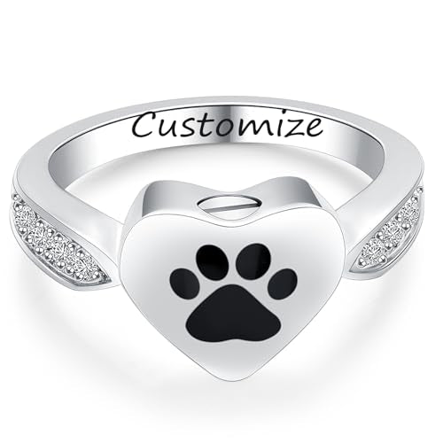 Oinsi Heart Cremation Ring for Ashes Pet Paw Urn Keepsake Rings Forever in My Heart Urn Rings for Ashes Memorial Jewelry for Women -Customized - color: Customized