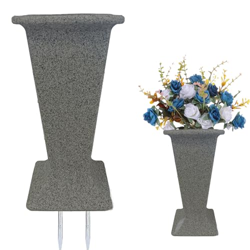 Cemetery Vase for Grave Headstones with Metal Spike,Fake Floral Holder for Atificial Outdoor - color: Gray