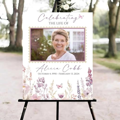 Lavender Wildflower Butterfly Funeral Welcome Sign, Celebration of Life Welcome Sign, in Loving Memory Sign, Celebration of Life Funeral Sign, Celebration of Life Sign, Memorial Sign with Photo #vd12 - color: Version #16