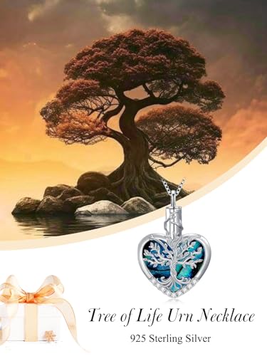 WINNICACA Urn Necklaces for Ashes 925 Sterling Silver Tree of Life Heart Cremation Jewelry for Ashes Jewelry Gifts for Human Ashes Keepsake Memorial Jewelry for Women Men - style: 3-Abalone Shell Tree of Life Urn