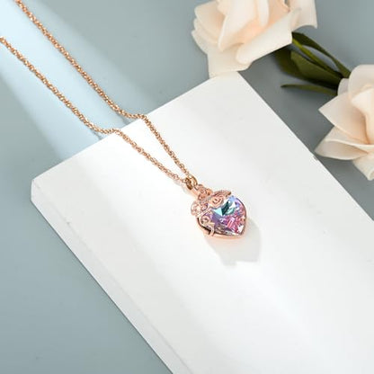 shajwo Butterfly Heart Urn Necklaces Cremation Jewelry for Ashes for Women Men Memorial Human Ashes Pendant - color: 1-Rose Gold-Purple