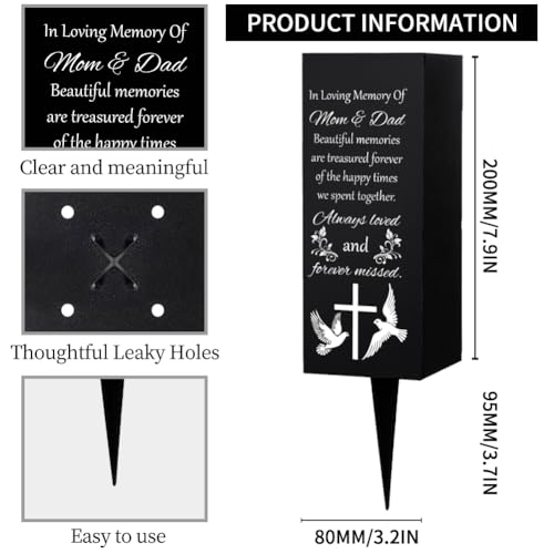 WEBEEDY Cemetery Vases Mom & Dad Memorial Vases Grave Flower Holder with Spike, White Dove Cross Cemetery Decorations for Grave Outdoor Yard, Memorial Gift for Mother Father Loss,1 pc (3x8 Inch)