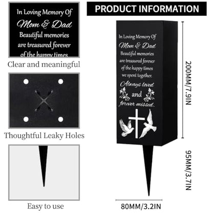 WEBEEDY Cemetery Vases Mom & Dad Memorial Vases Grave Flower Holder with Spike, White Dove Cross Cemetery Decorations for Grave Outdoor Yard, Memorial Gift for Mother Father Loss,1 pc (3x8 Inch)