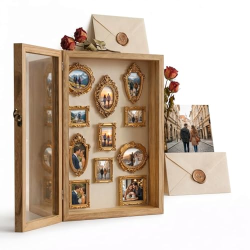13x16 Nature Wood Shadow Box Frame, 1.57" Deep Glass Door with Lock | Solid Hardwood, Front Glass Door & Lock, Linen Back, Hidden Mounts, Perfect for Wedding Flowers, Pictures & Memory Box - color: Wood, size: 13*16