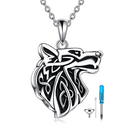 VONALA Urn Necklace Sterling Silver Memorial gifts for Ashes Keepsake Jewelry - style: Wolf