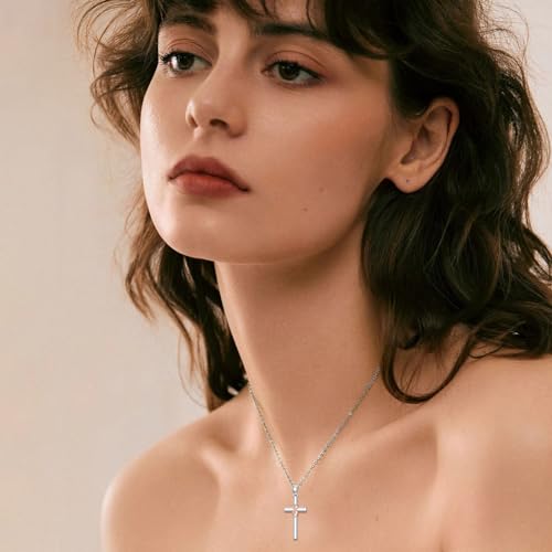PROESS Cross Necklace for Women Men Sterling Silver Rose/Sunflower Cross Pendant Religious Jewelry Christmas Birthday Mothers' Day Gifts - color: 07-Semicolon