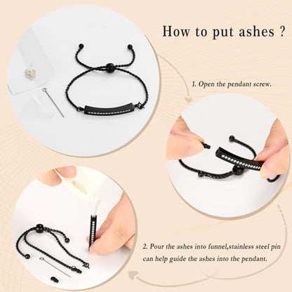 Minicremation Shiny Crystal Cremation Bracelet for Ashes for Women Cube Urn Bangle Locket Ash Holder Memorial Jewelry Bracelet Keepsake Gift - color: Black