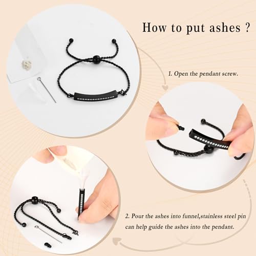 Minicremation Shiny Crystal Cremation Bracelet for Ashes for Women Cube Urn Bangle Locket Ash Holder Memorial Jewelry Bracelet Keepsake Gift - color: Black