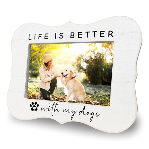 Life Is Better With My Dogs Picture Frame for 4x6 Photos - White Wooden Tabletop Frame with Vintage Distressed Finish, Gift-Ready Decor for Dog Lovers, Pet Memorial Gift(B04) - color: Life Is Better With My Dogs