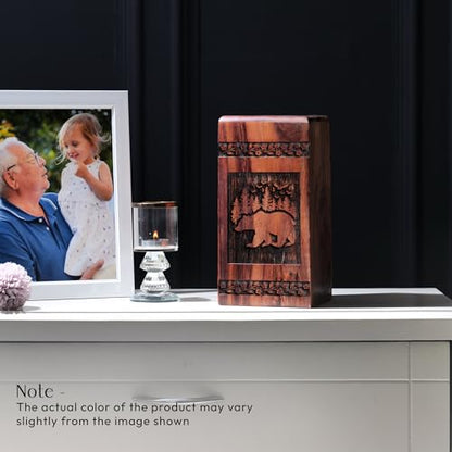 Bear Small Wooden Urn for Male & Female Keepsake Wood Memorial Urn Ashes 5" - size: 5x3INCH