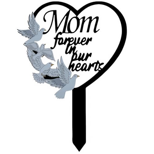 11 inch Metal Mom Memorial Stake Grave Decorations for Cemetery Gravesite Sympathy Markers Waterproof Memorial Gifts for Loss of Mother Tombstones Plaque Outdoors Lawn Yard Decor - color: Mom