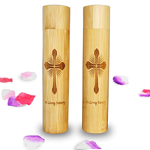 2 Pack Small Biodegradable Bamboo Scattering Tubes Urn for Human Ash - color: Cross, size: Small (Set of 2)