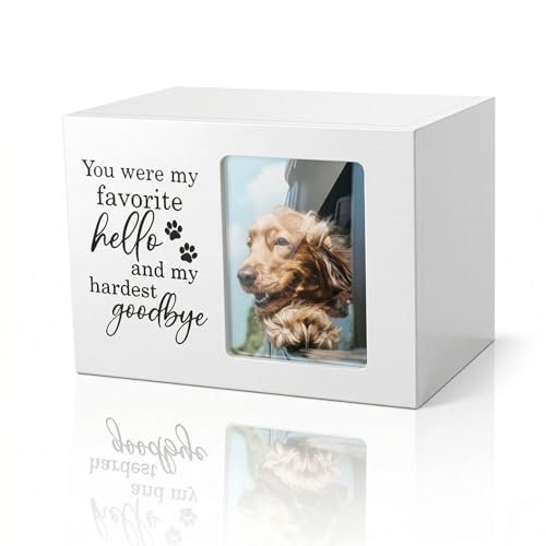 Pet Urns for Dogs Ashes, Dog Urns with Photo Frame, Cat Ashes Keepsake Box, Loss of Dog Sympathy Urn, Pet Memorial Gifts, Pet Bereavement Gift, Dog Pass Away Remembrance Gift (White) - color: White