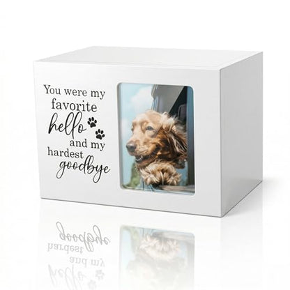 Pet Urns for Dogs Ashes, Dog Urns with Photo Frame, Cat Ashes Keepsake Box, Loss of Dog Sympathy Urn, Pet Memorial Gifts, Pet Bereavement Gift, Dog Pass Away Remembrance Gift (White) - color: White