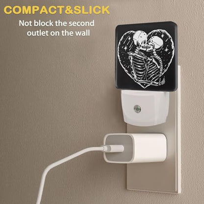 Skull Skeleton Love Night Light,Plug in Night Light, Dusk to Dawn Sensor Nightlights for Stairway/Hallway/Kitchen/Bedroom/Bathroom 0.5W - color: Skull Skeleton Love