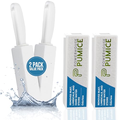Powerstone Pumice Stone Toilet Bowl Cleaner with Handle (2-pack) - A Solution for Hard Water Stains on Toilets, Grills, Tiles, Grout & Pools - size: Pack of 2