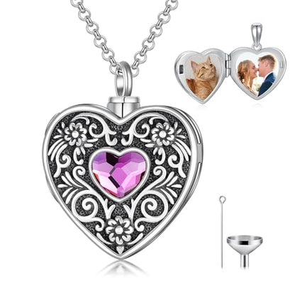 PELOVNY Urn Necklaces for Ashes of Loved Ones 925 Sterling Silver Personalized Heart Locket Urn Necklace Cremation Keepsake Memorial Jewelry Gifts for Women Men - color: Flower Locket Urn-1
