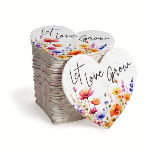 50 Large (2.5" h x 2.85" w) Floral Printed Heart Gift Wrap Tags | Writable & Plantable Gift Tags Seed Paper, Mom's Gift for Birthday, Use for Wedding, Baby Shower, Party Favors, & DIY Crafts - color: Floral Printed Heart, size: Large